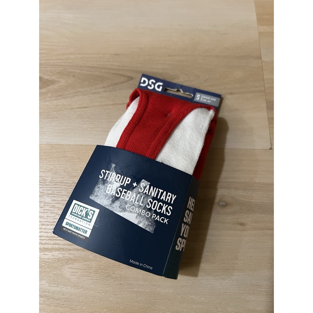DSG Stirrup + Sanitary Baseball Socks Red and White, Youth Small 13K-4Y new
